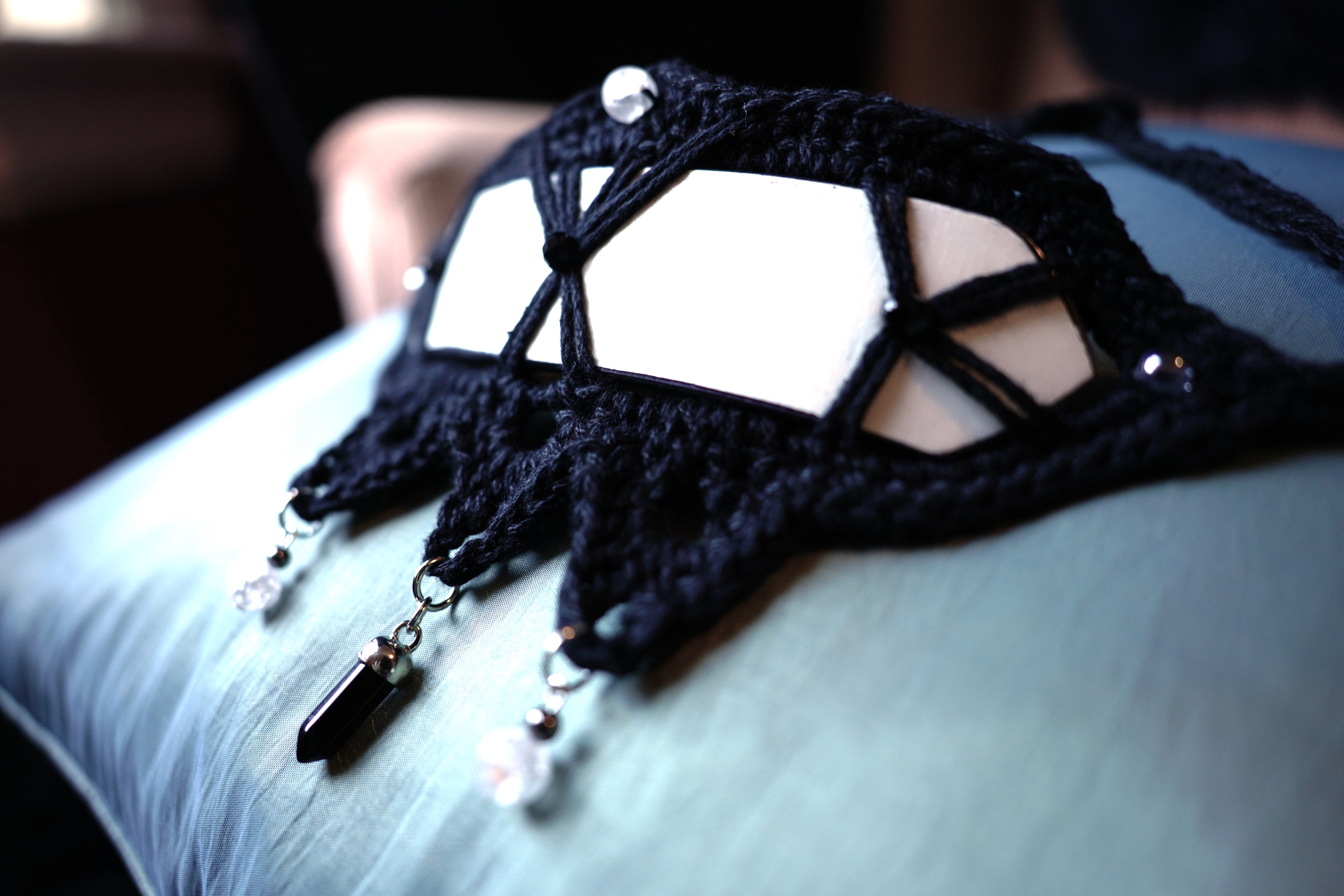 Tisiphone Crochet and Leather Choker