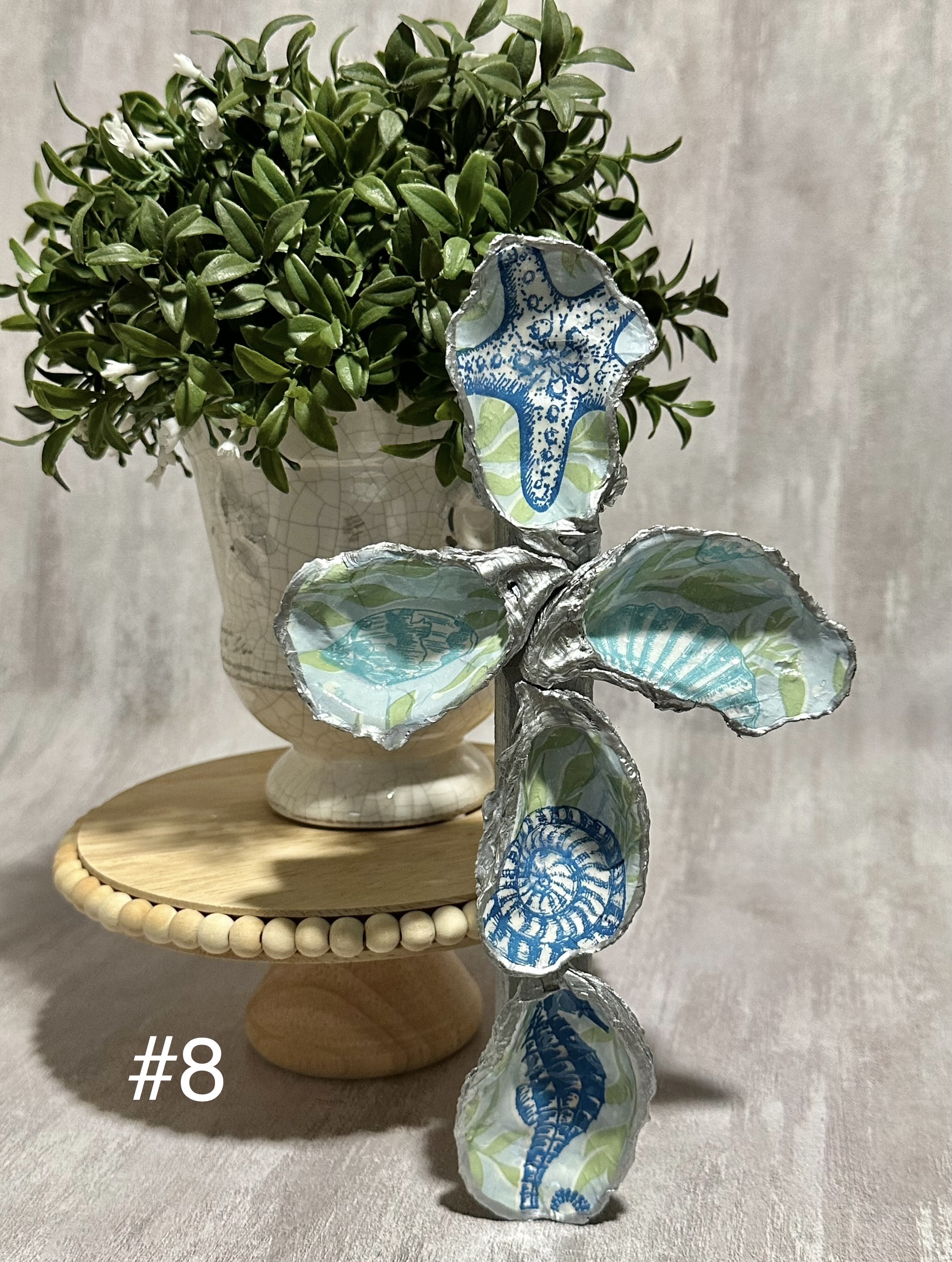 Christian Decor: Crosses, Nativity, Framed Oyster Shell, and Cross Shells