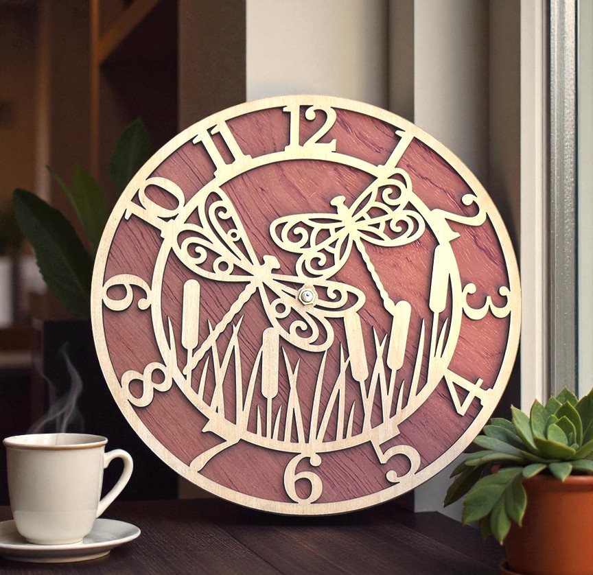 10" Dragonfly Laser Cut Clock