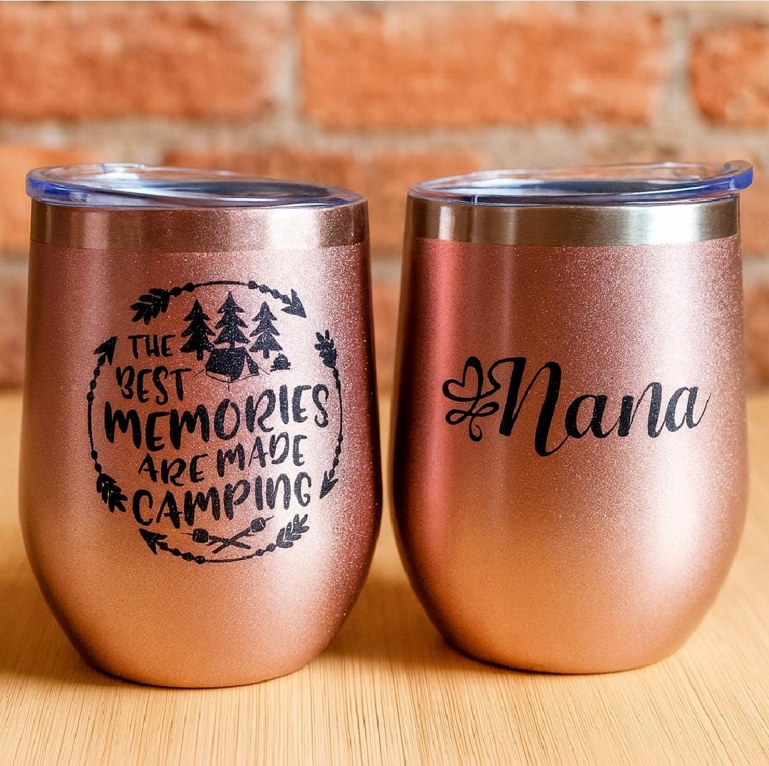 CAMPING BEST MEMORIES 12 ounce insulated Wine tumbler with lid, Personalized