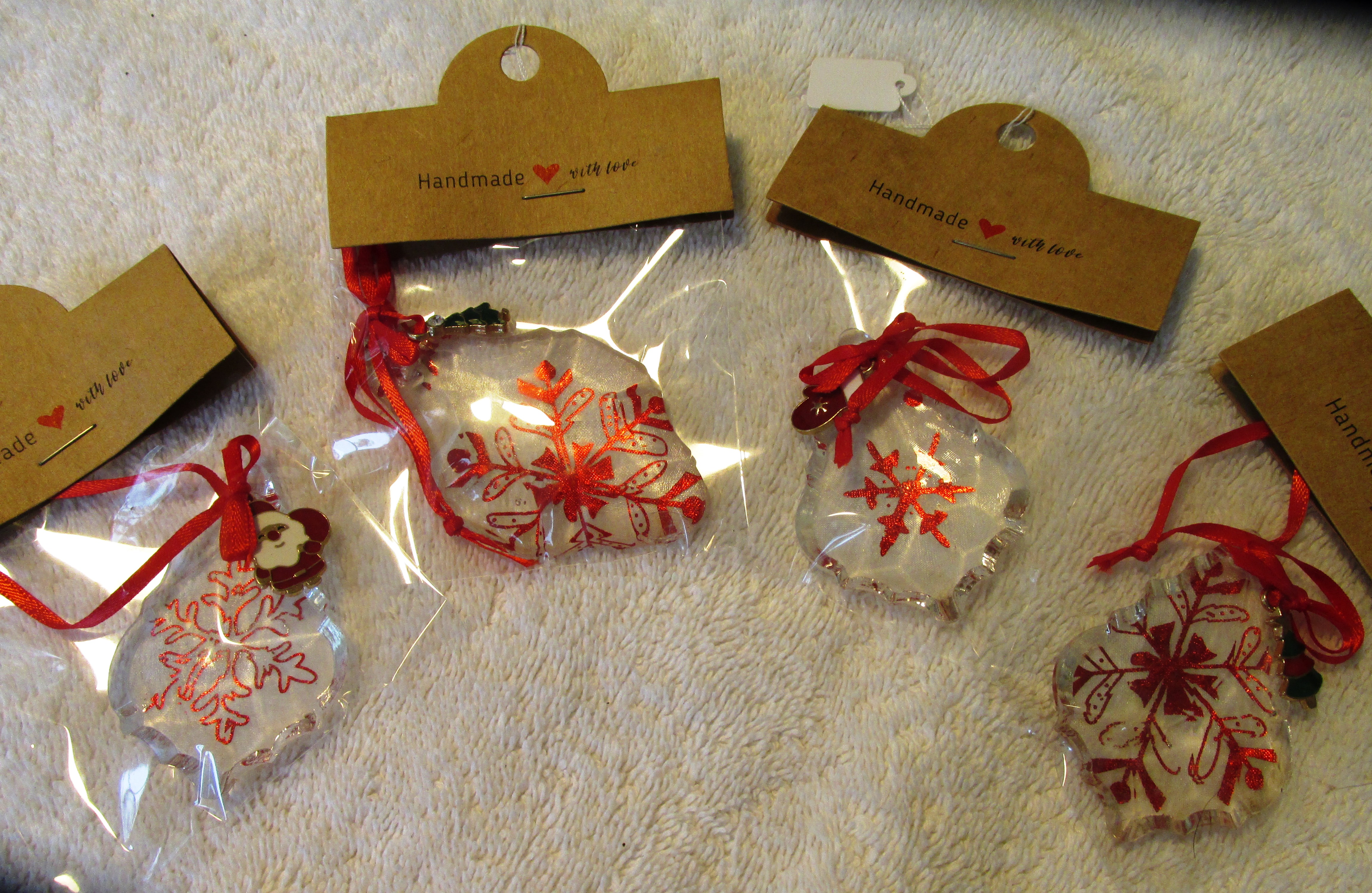 Chandelier Crystals with Red Snowflake Ornament