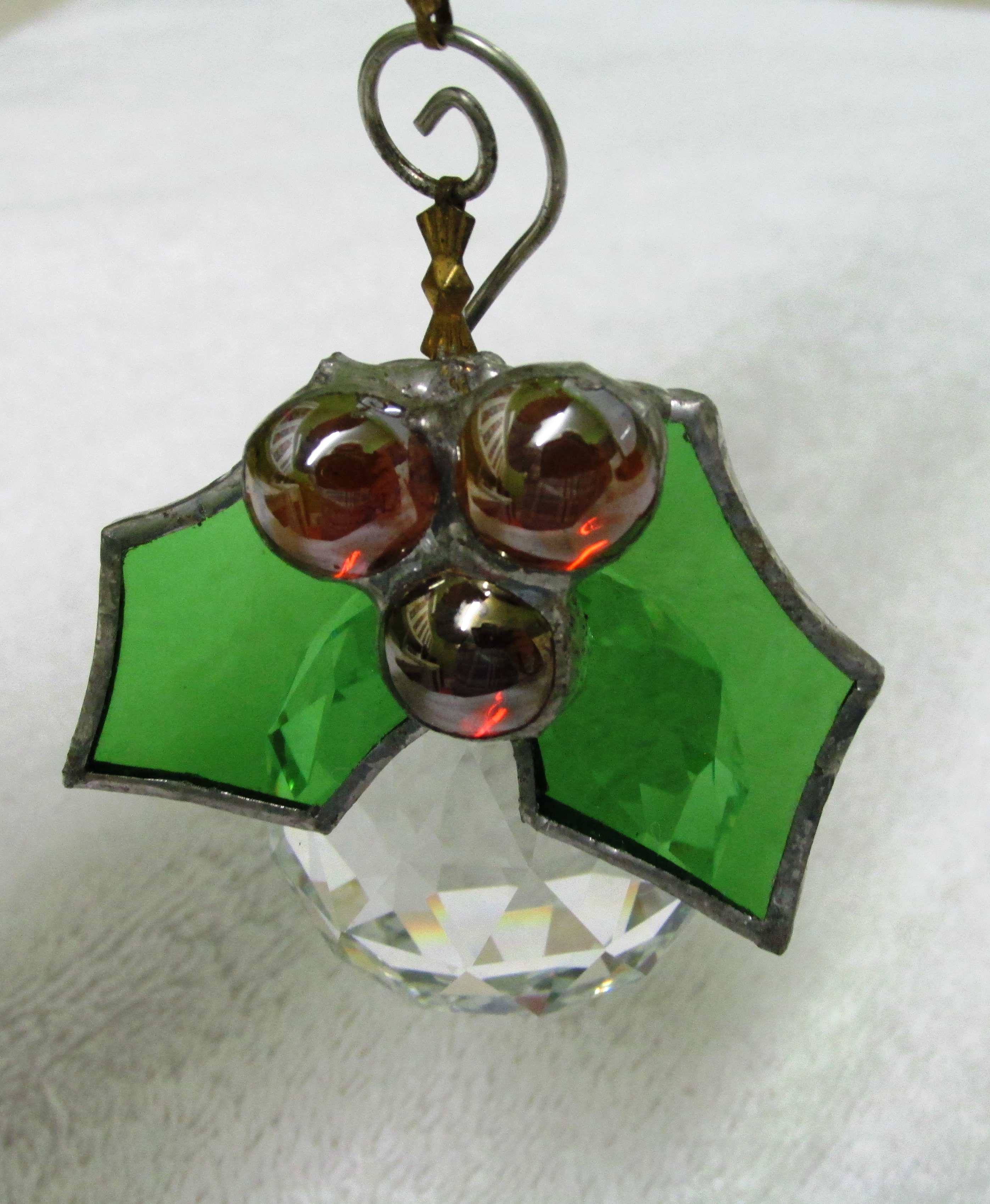 Faceted Crystal Ball Ornaments w. Holly Leaves