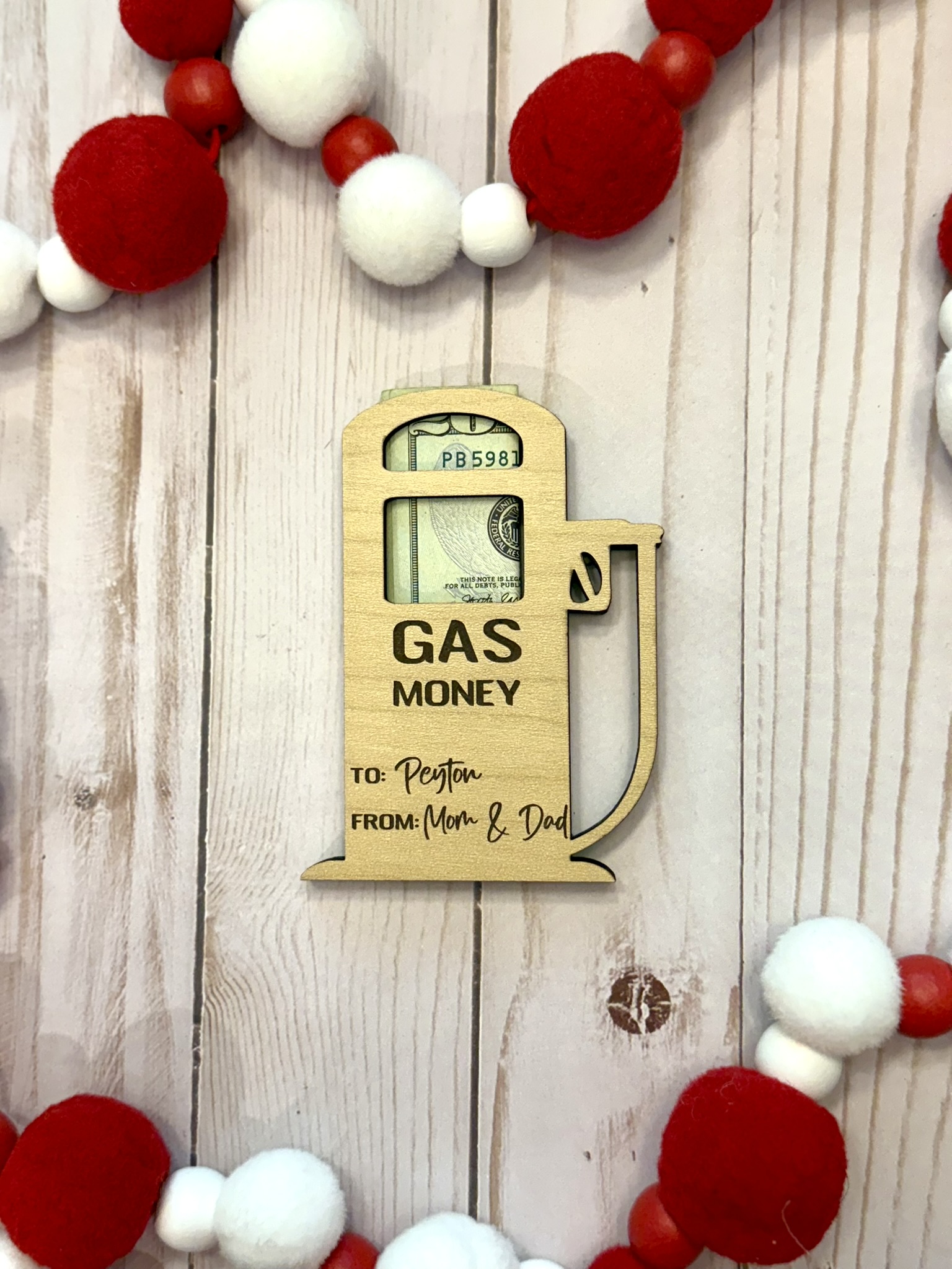 Gas Money Gift Holder | Personalized Wooden Gift Card & Cash Holder | Teen Driver Gift