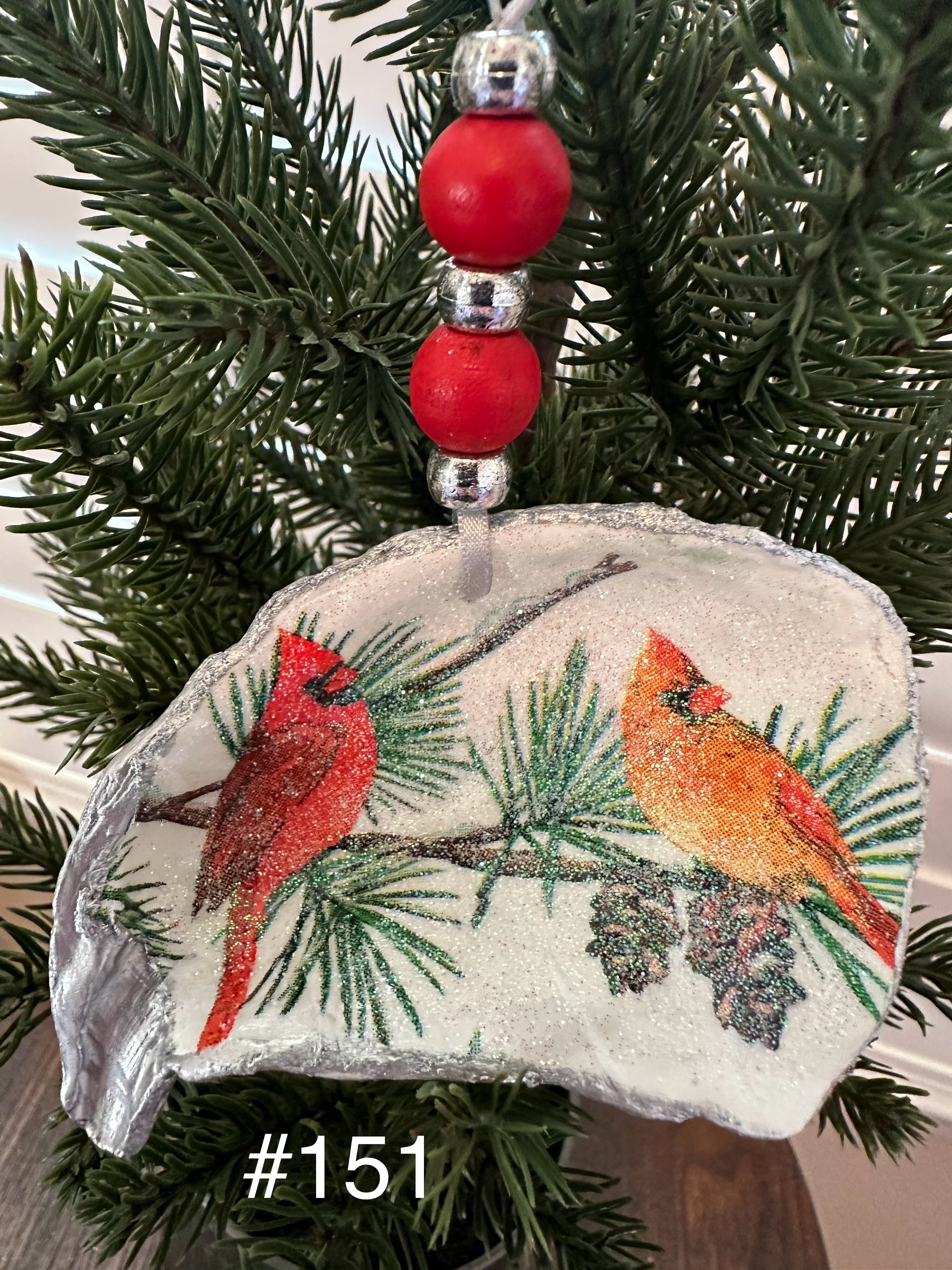 Cardinal, Bluejay, and Oriole Oyster Shell Ornaments