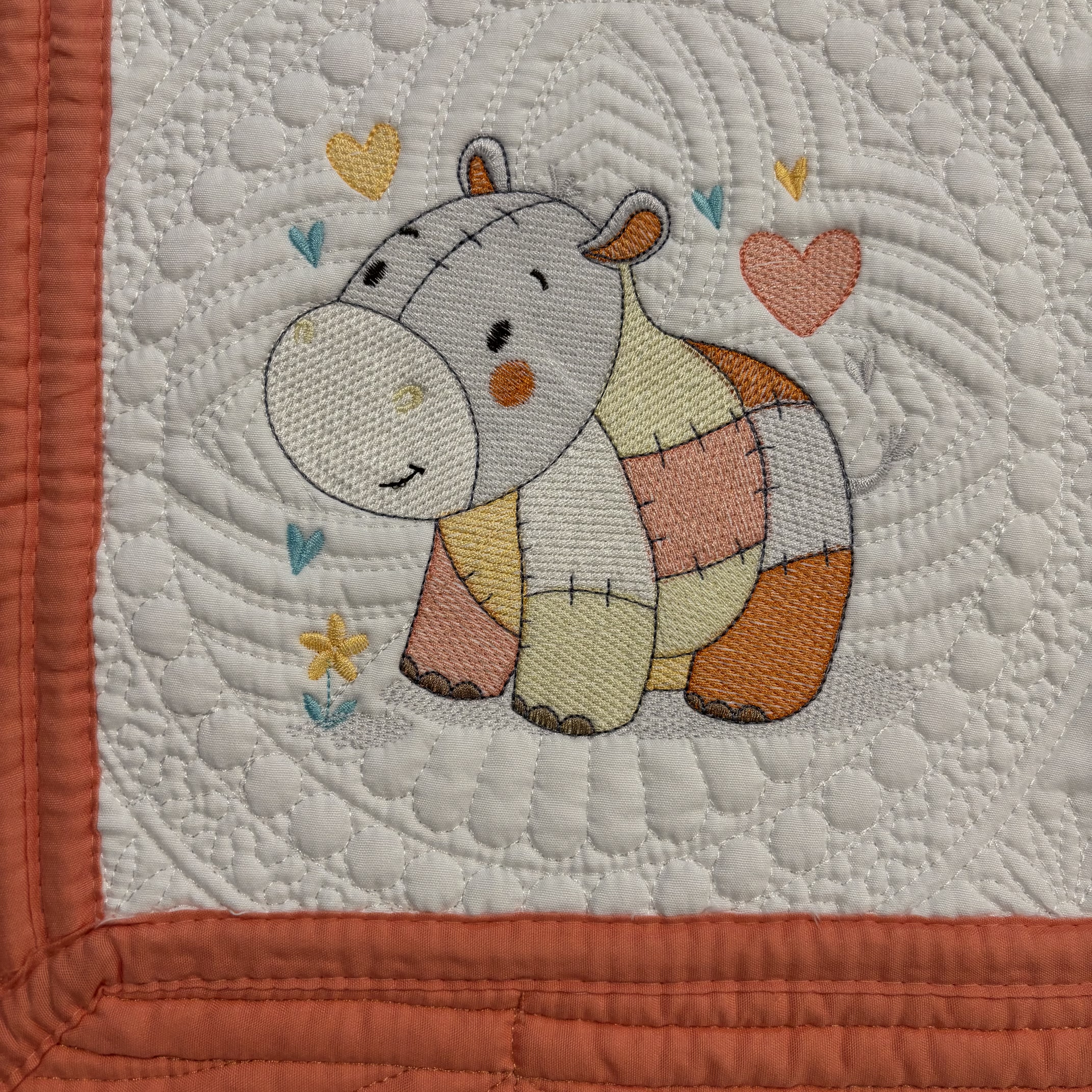 Patchwork Hippo Heirloom Baby Quilt
