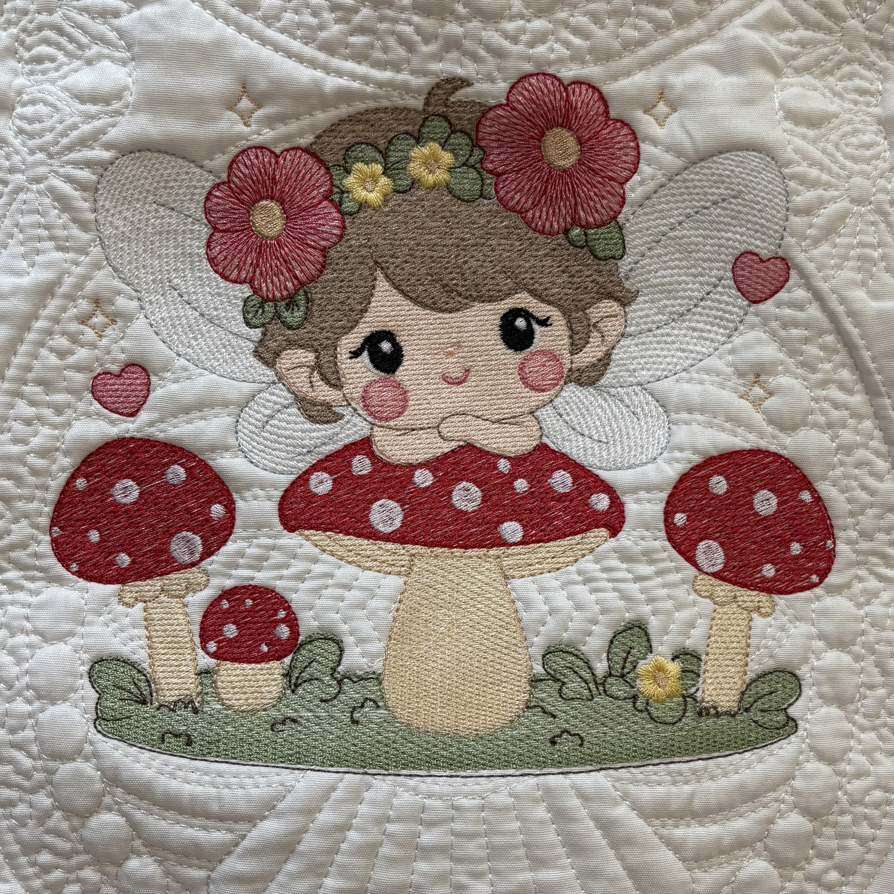 Girl With Mushrooms Heirloom Baby Quilt