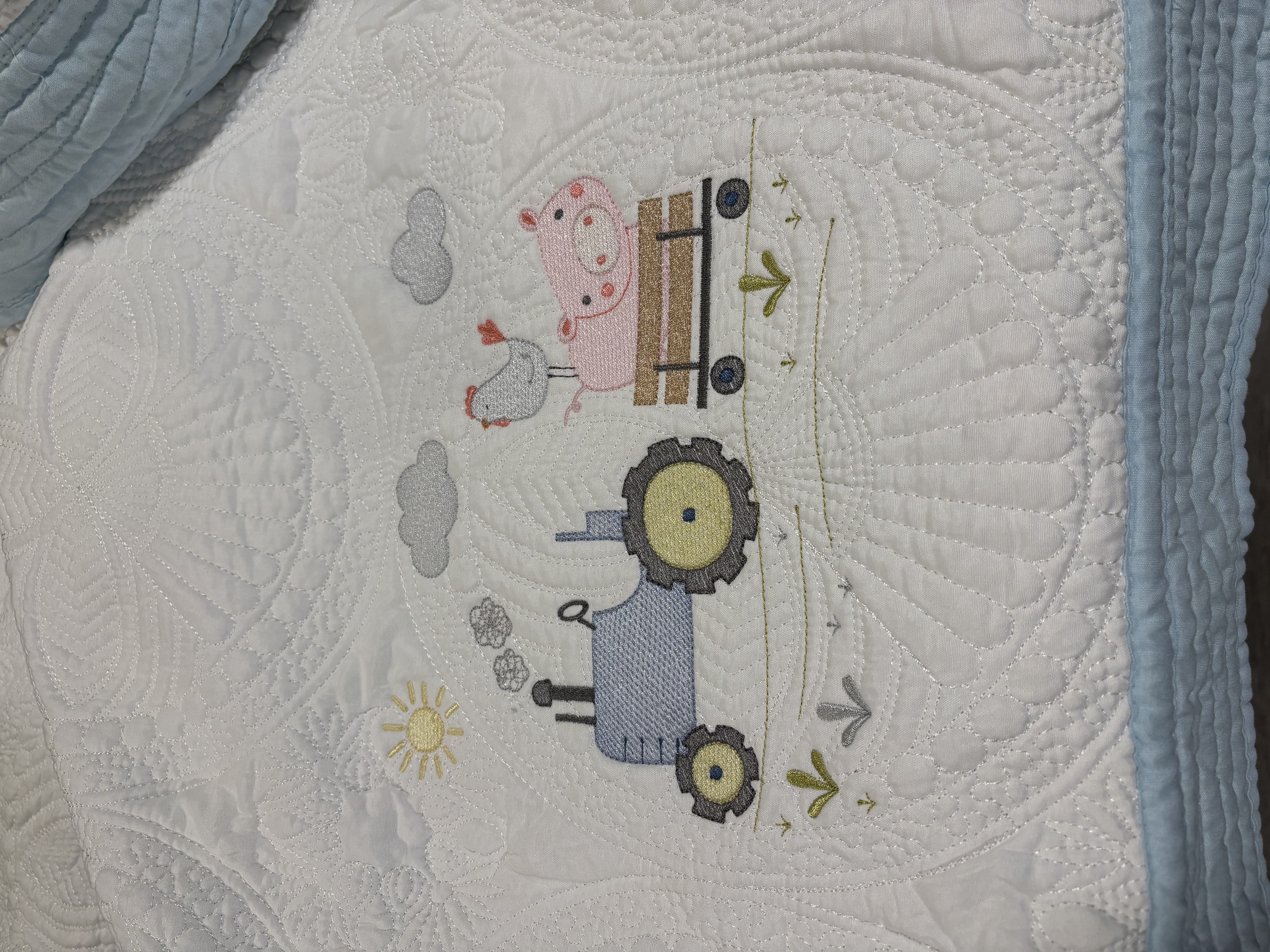Tractor with Pig Heirloom Baby Quilt