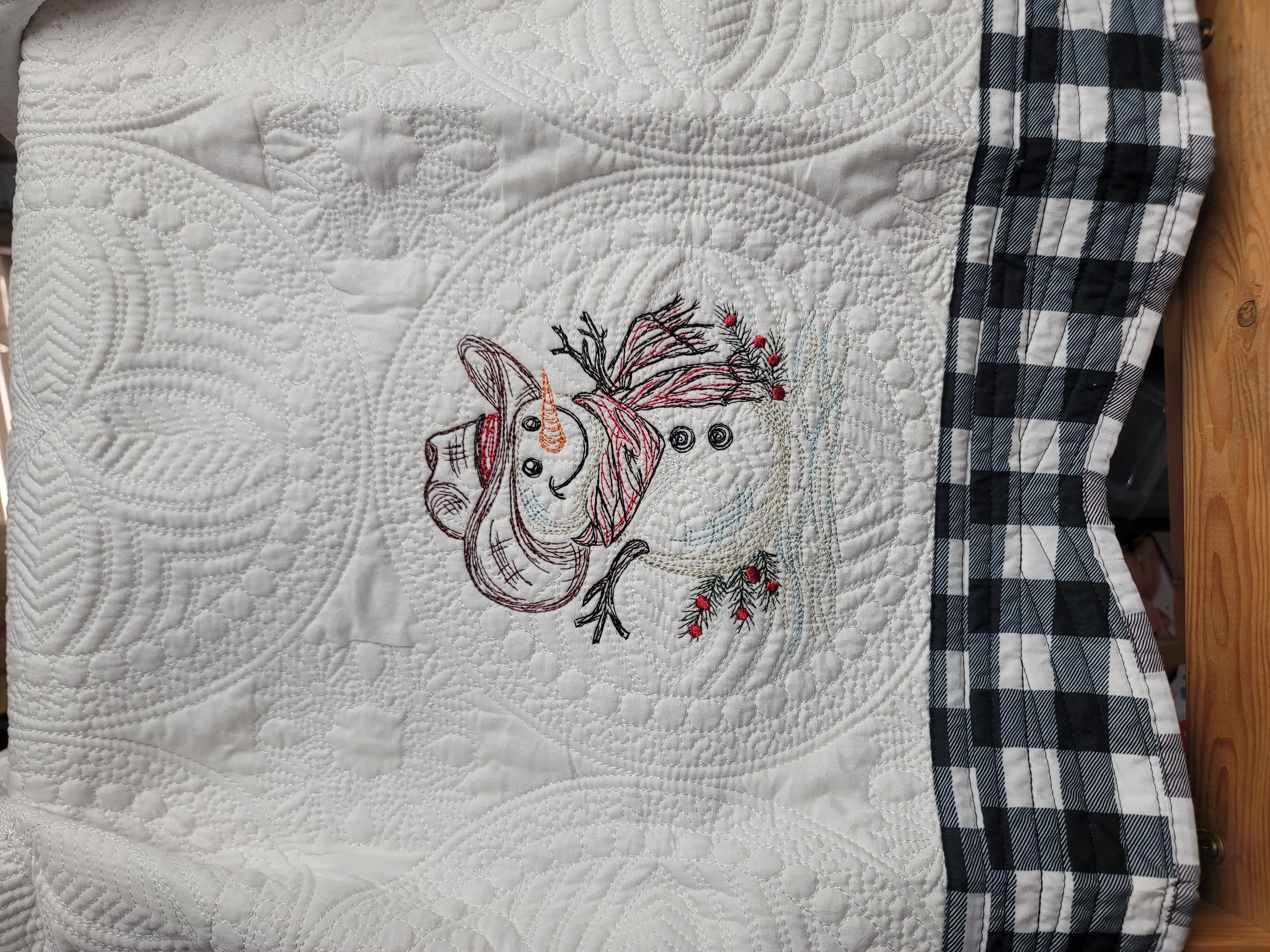 Country Cowboy Snowman Embroidered Quilted Lap Blanket