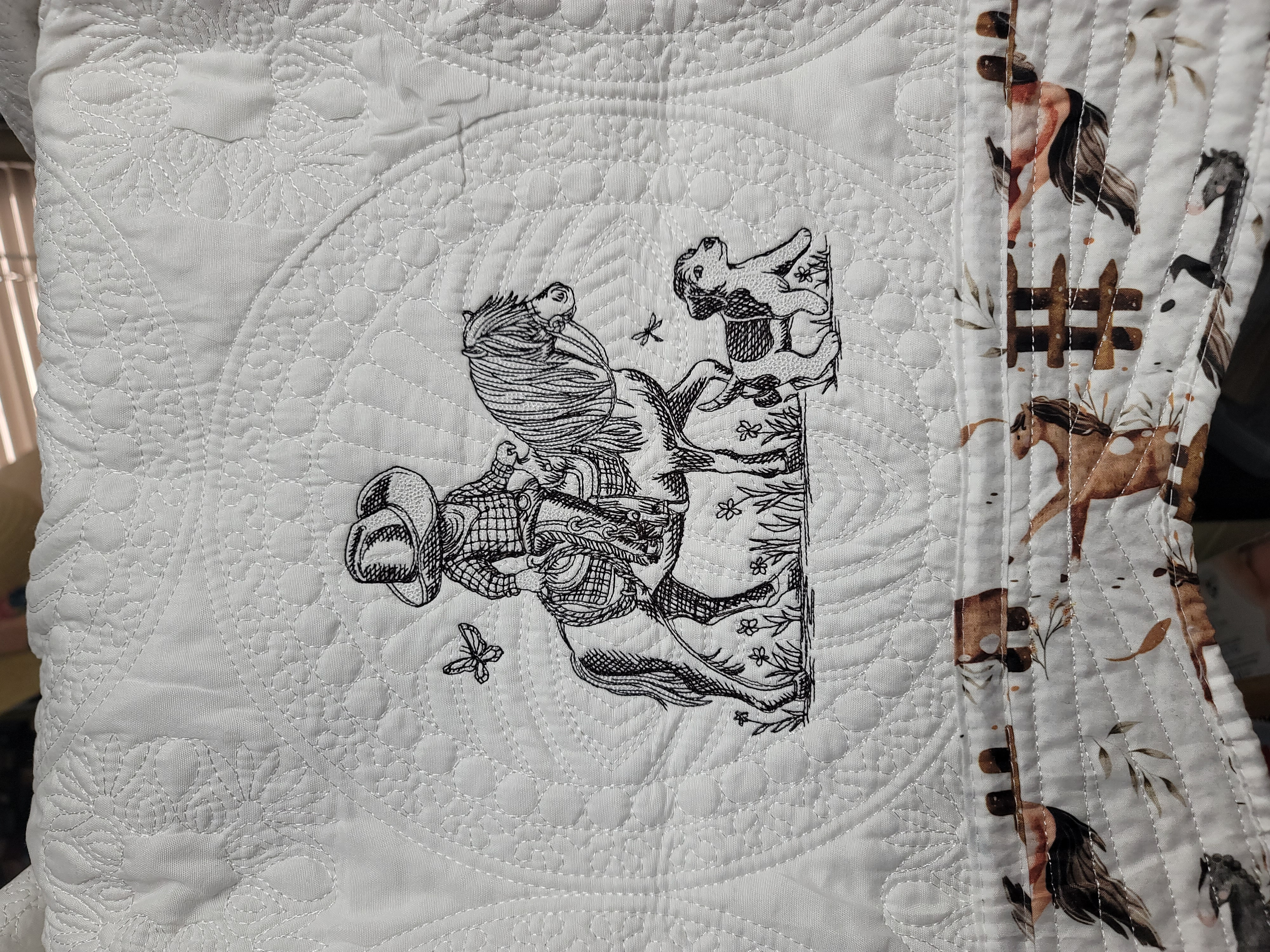 Western Cowboy Horse Embroidered Quilted Baby/Lap Blanket