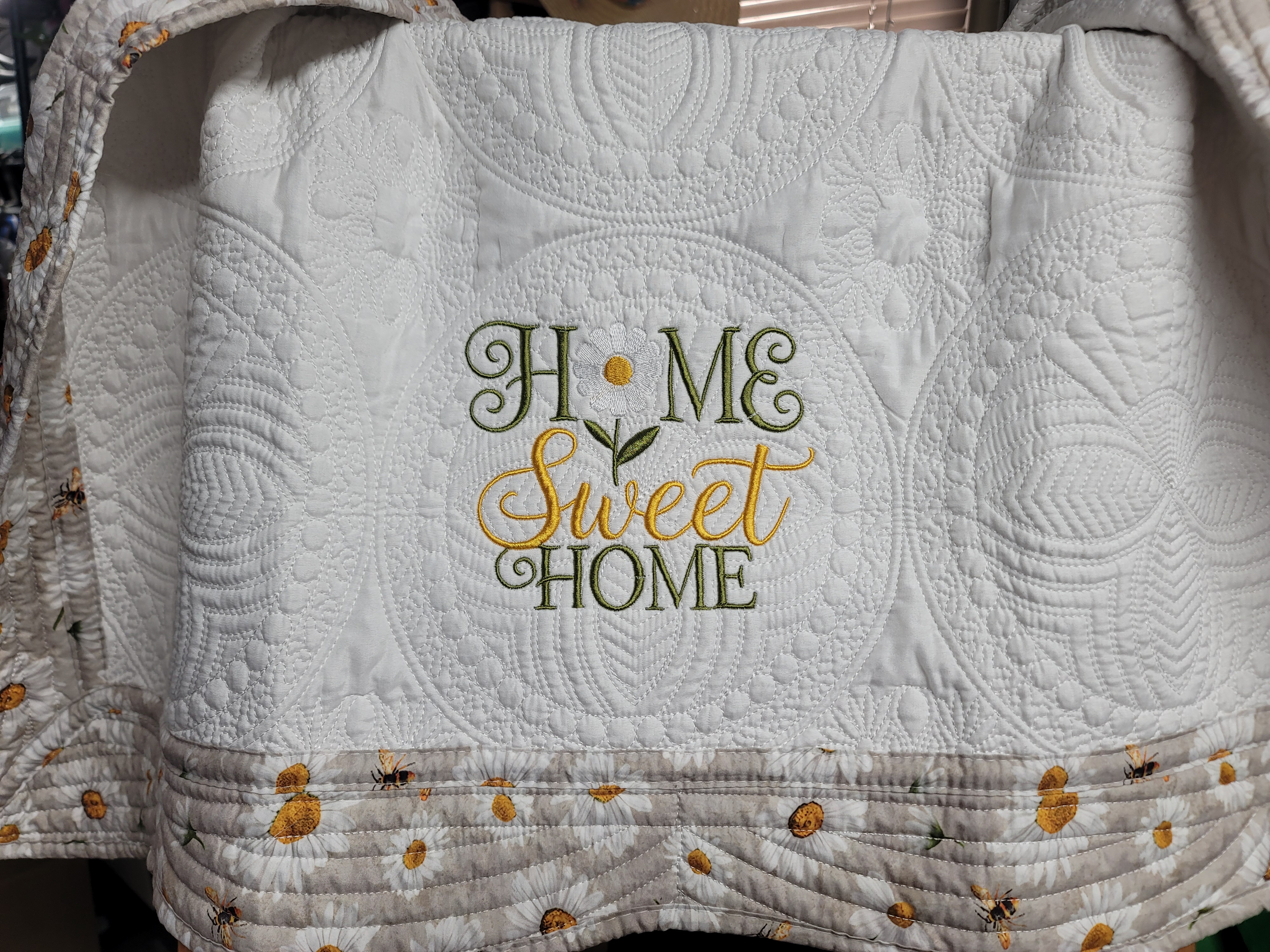 “Home Sweet Home” Embroidered Quilted Lap Blanket