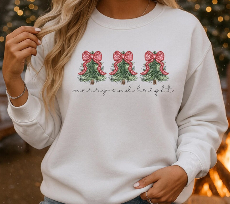 Merry and Bright Embroidered Christmas Sweatshirt