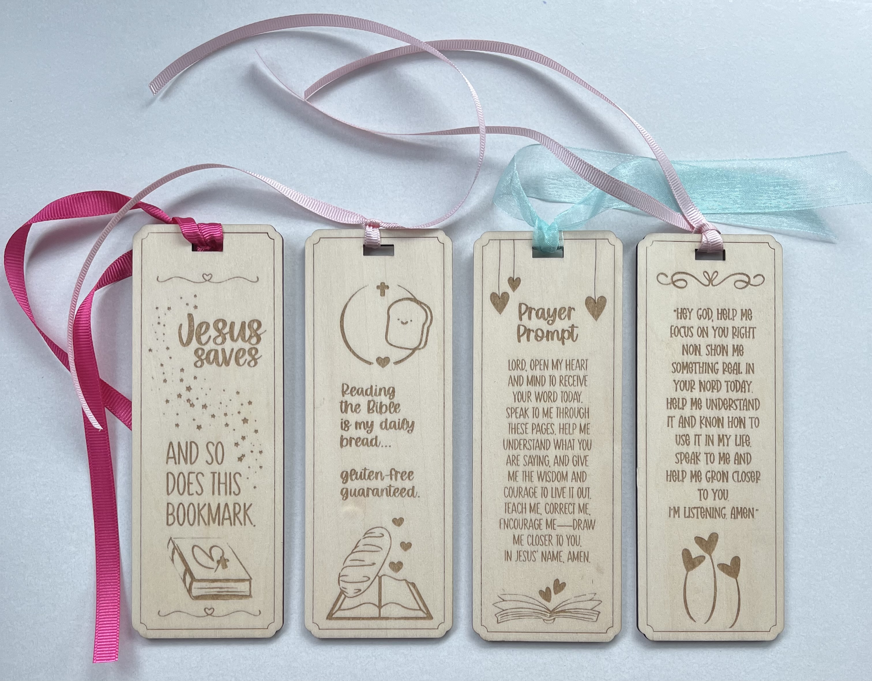 Set of 4 Inspirational Wooden Bookmarks with Colorful Ribbons