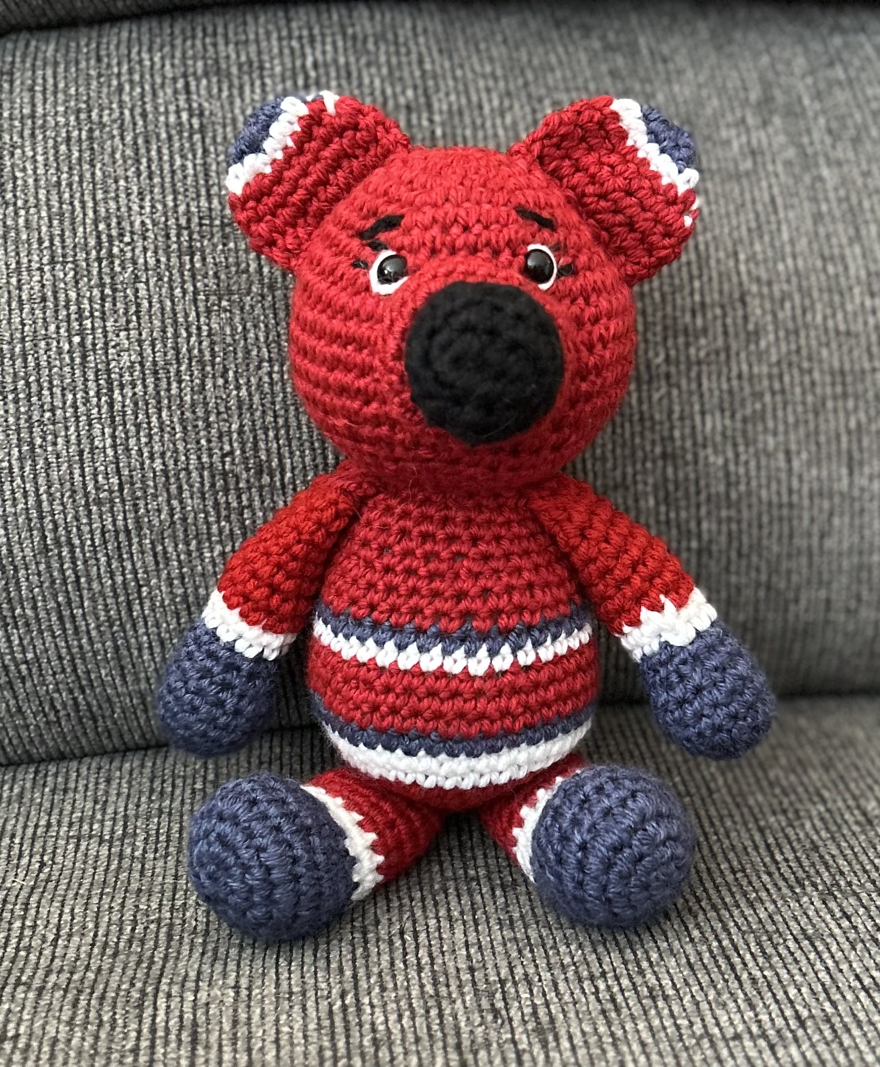 Handcrafted Red/White|Blue Bear - crochet