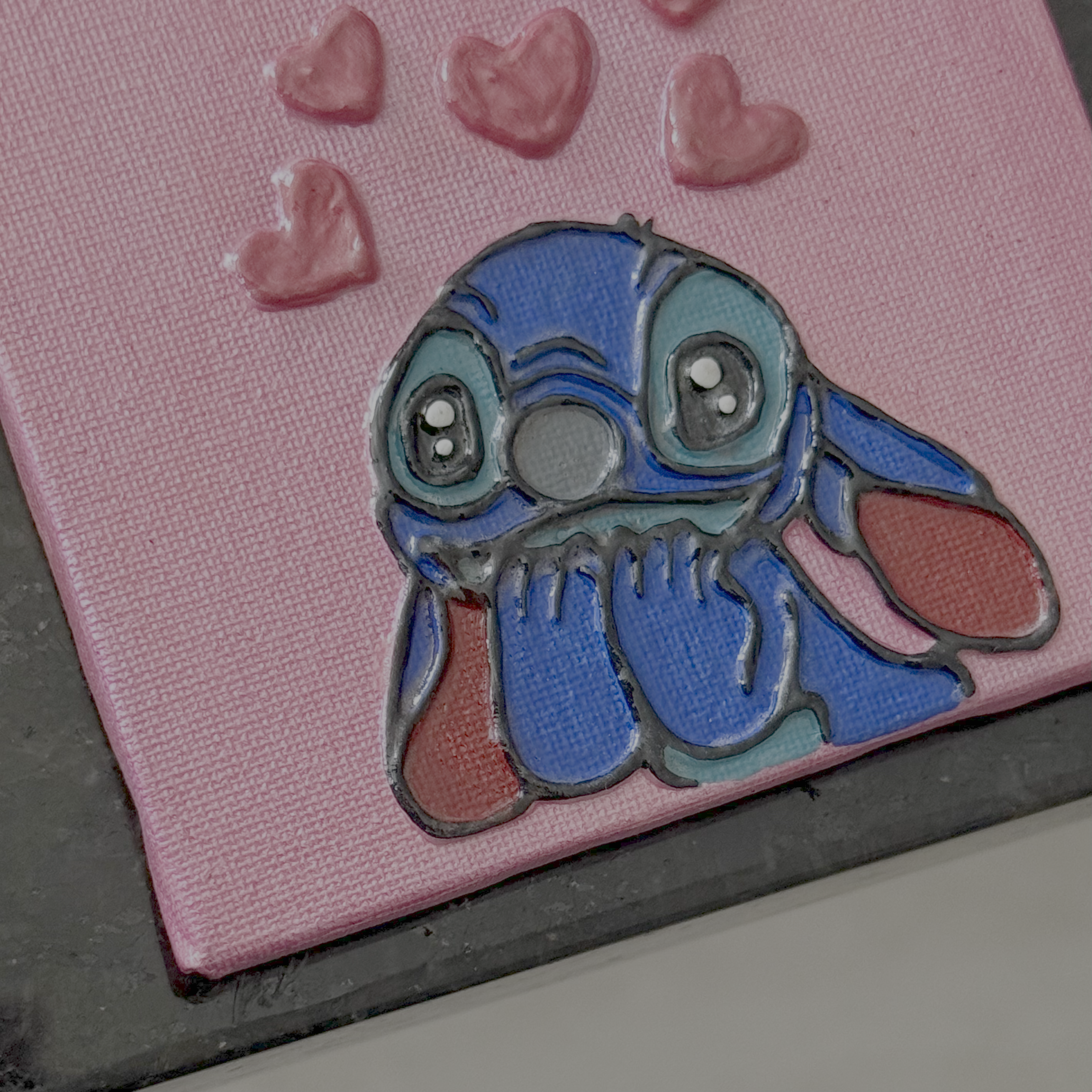 Whimsical Cartoon Style Stitch Heart Mini Canvas