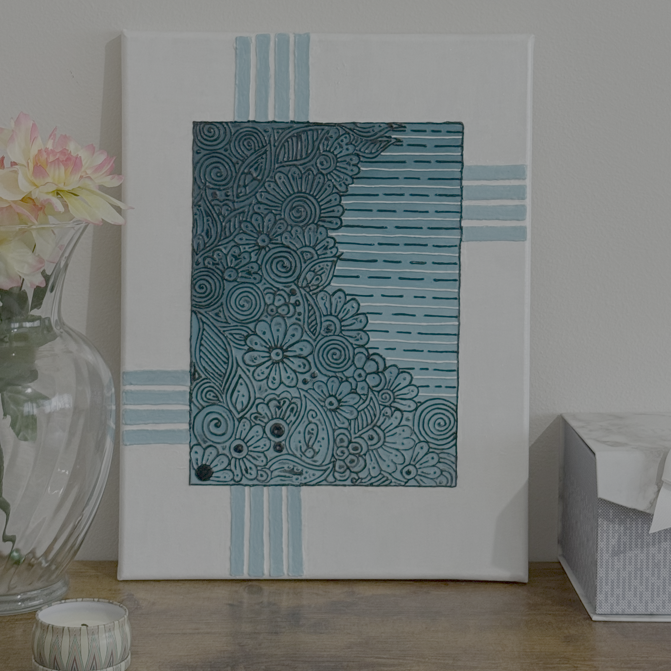 Henna Pattern Colors Textured Painting - 12" x 16" Stretched Canvas