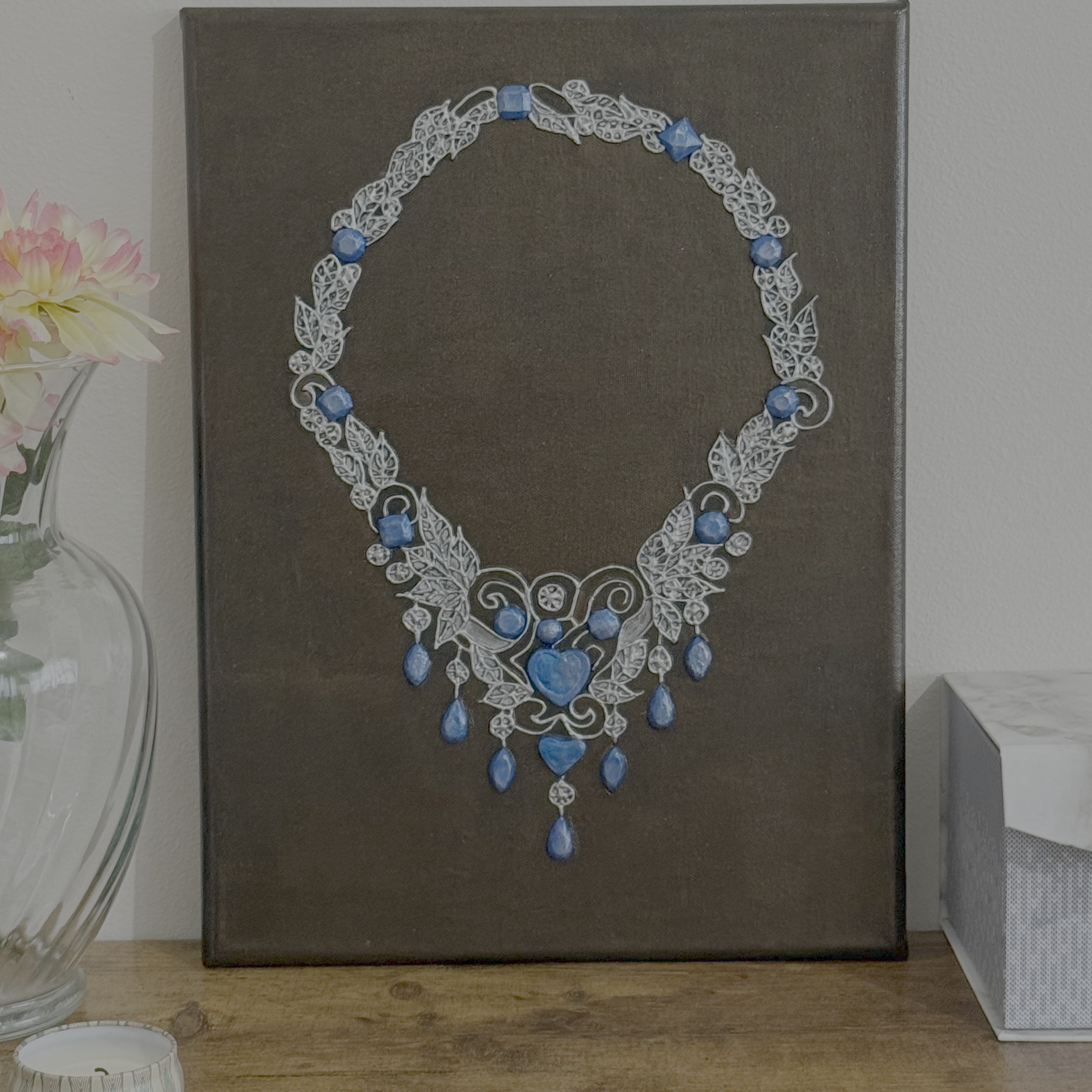 Antique Western Blue Textured Painting - 12" x 16" Stretched Canvas