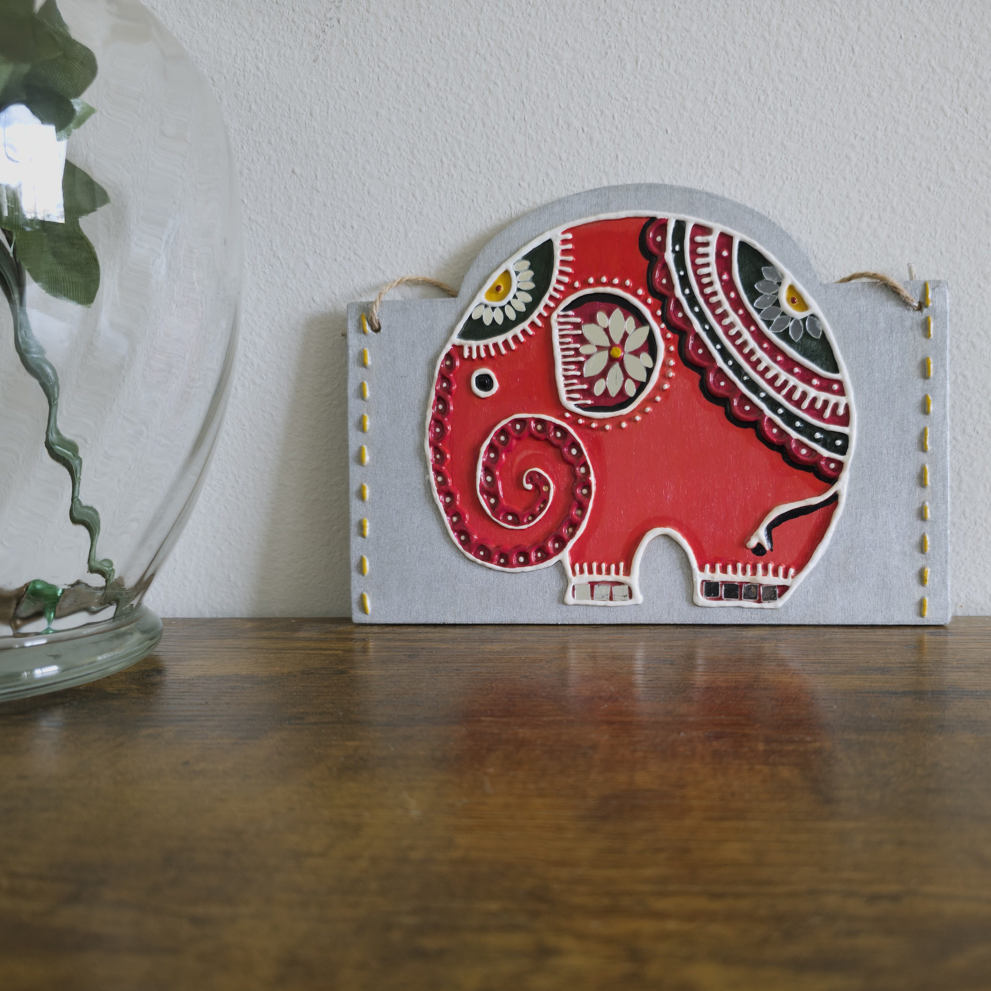 Royal Baby Elephant Textured Painting - 9" x 5" Wooden Panel