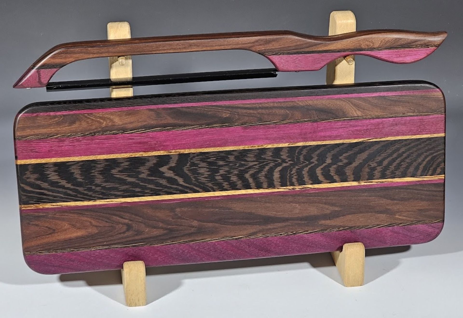 Bolivian Rosewood, Wenge and Purple Heart Bread Knife and Board Set